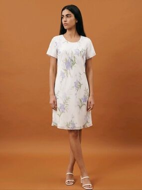 Amanda Smith Cream Dress with Lavender and Green Floral Print